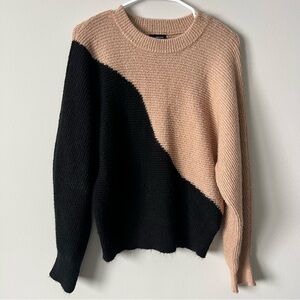 Women’s Colorblock Sweater - Black and Tan, Size Large